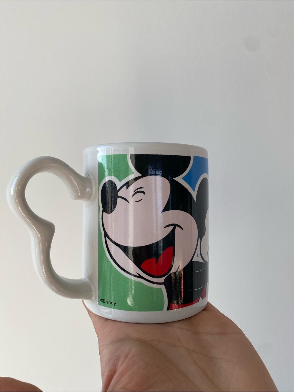 Vintage Disney Mickey Mouse Color Block Ceramic Mug with Shaped Handle